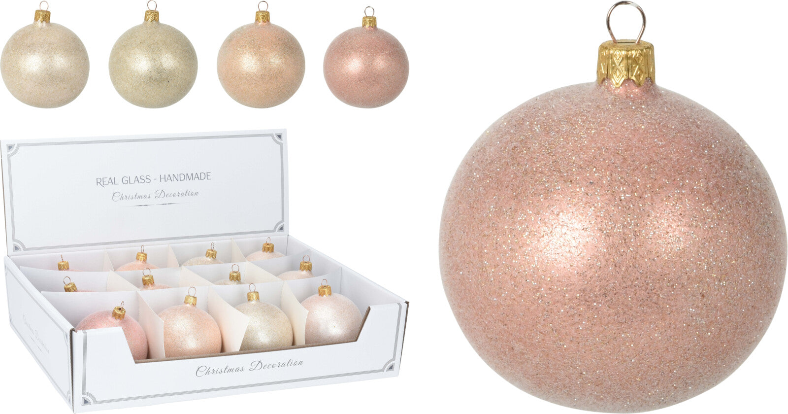 OFFERTA 6 PALLINE IN VETRO EFFETTO FLOCCATA 8CM ASSORTITE