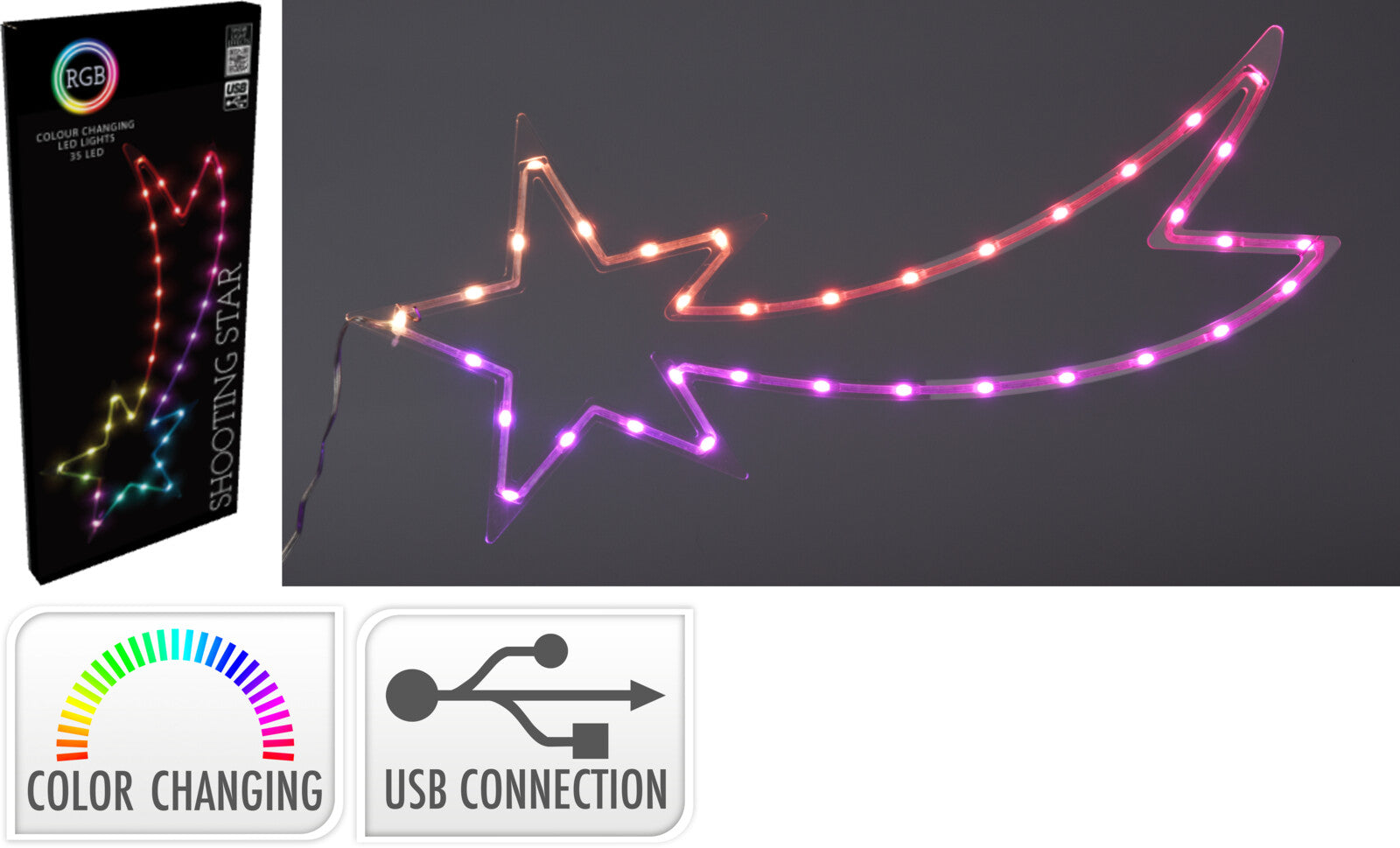 STELLA CADENTE A LED, 25X60CM, USB, MULTICOLORE