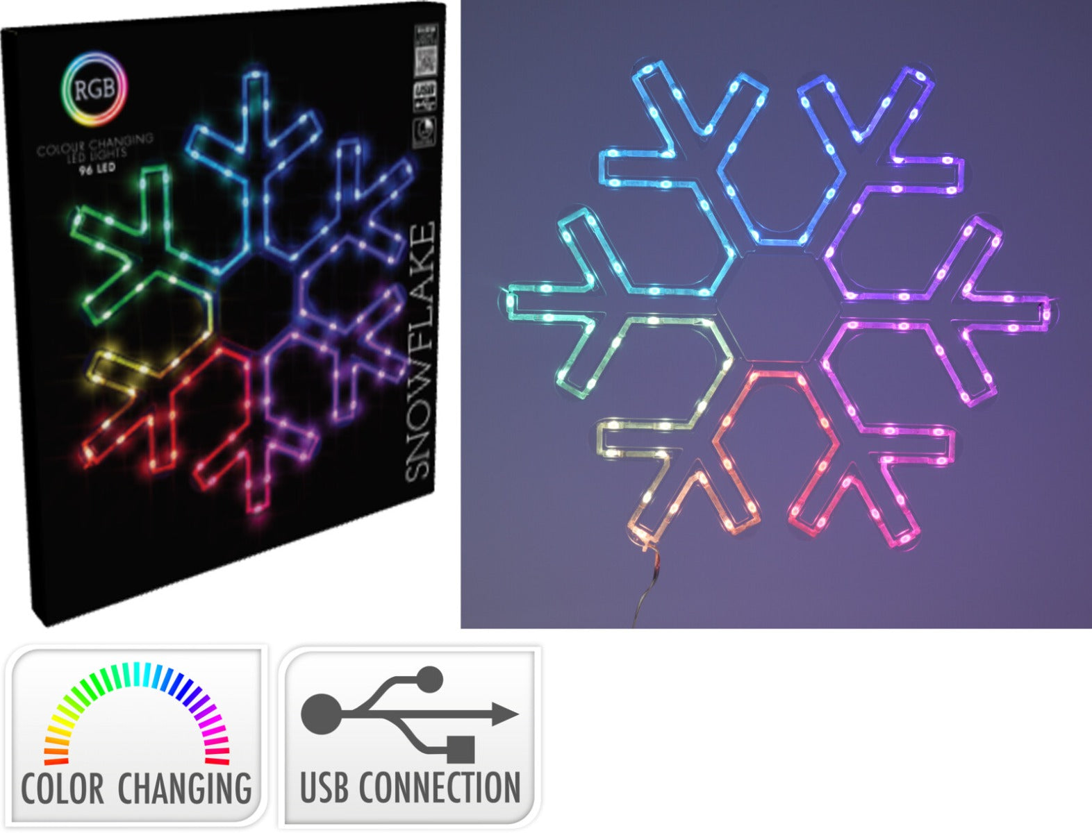 FIOCCO DI NEVE A LED, 50X43CM, USB, MULTICOLORE