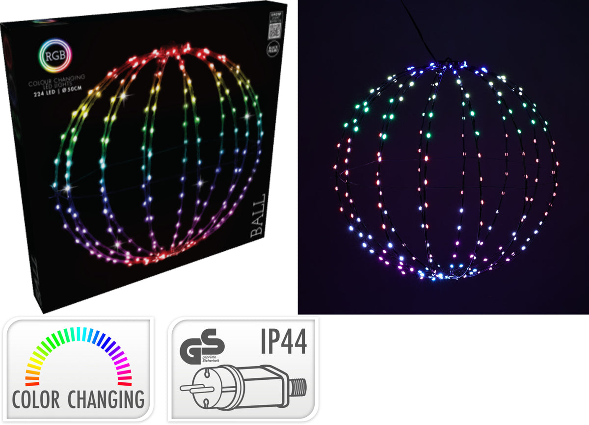 DECORAZIONE LUMINOSA SFERA, 224 LED, Ø50CM, MULTICOLORE