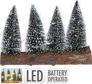 4 PINETTI CON LUCI LED E BASE IN LEGNO H12CM
