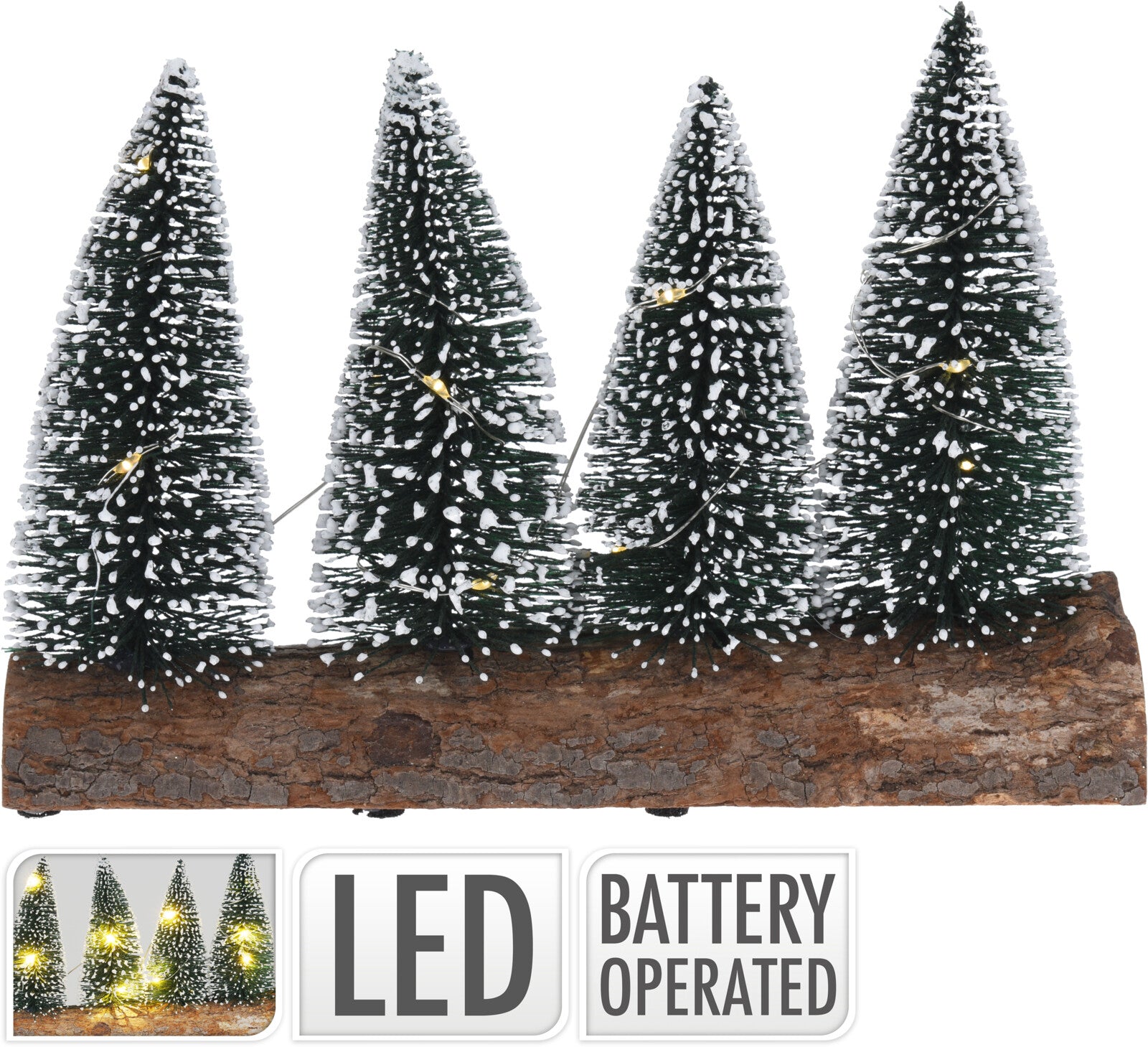 4 PINETTI CON LUCI LED E BASE IN LEGNO H12CM