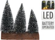 3 PINETTI CON LUCI LED E BASE IN LEGNO H20CM