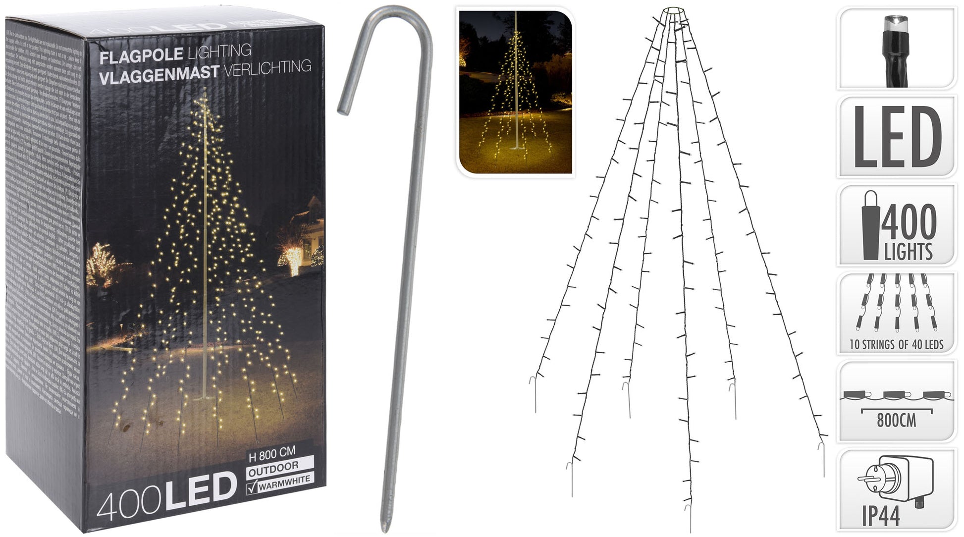 LUCI DI NATALE A PENNONE 400 LED BIANCO CALDO