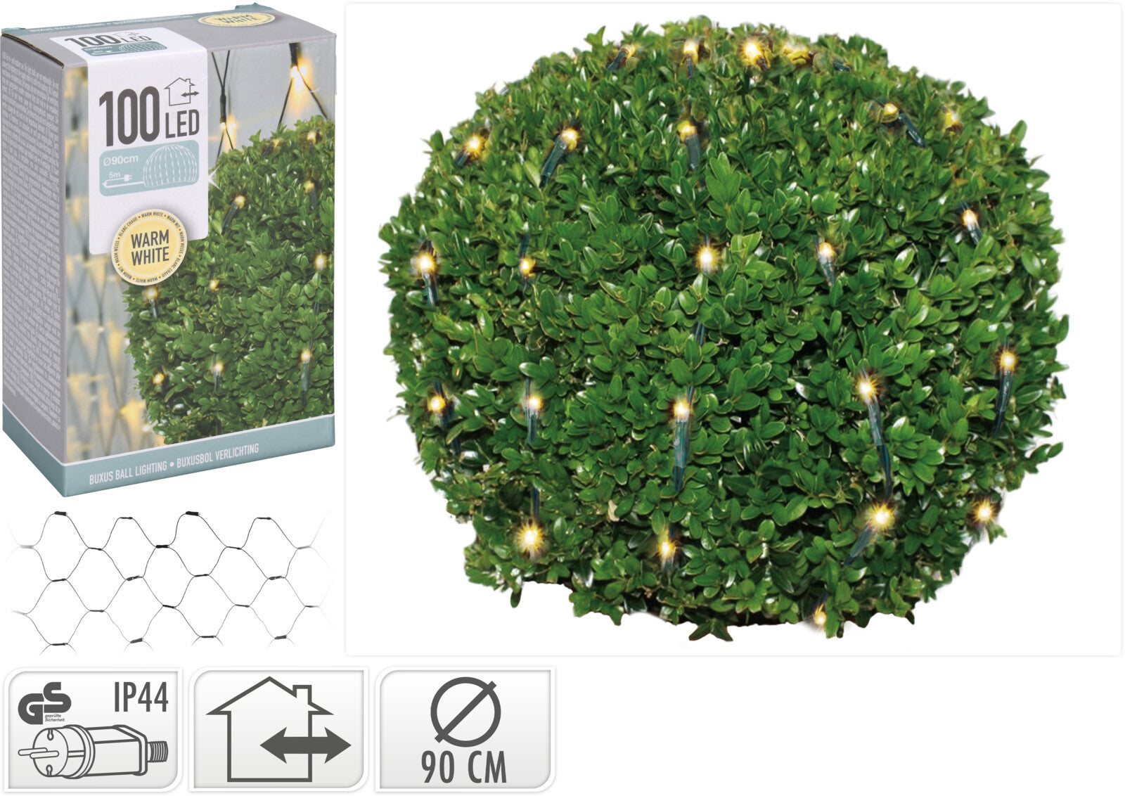 RETE LUMINOSA CON 100 LED BIANCO CALDO PER BOSSO DIAMETRO 90CM