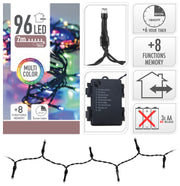 LUCI DI NATALE 96 LED COLORE MULTICOLOR A BATTERIA CON TIMER 8 GIOCHI DI LUCE