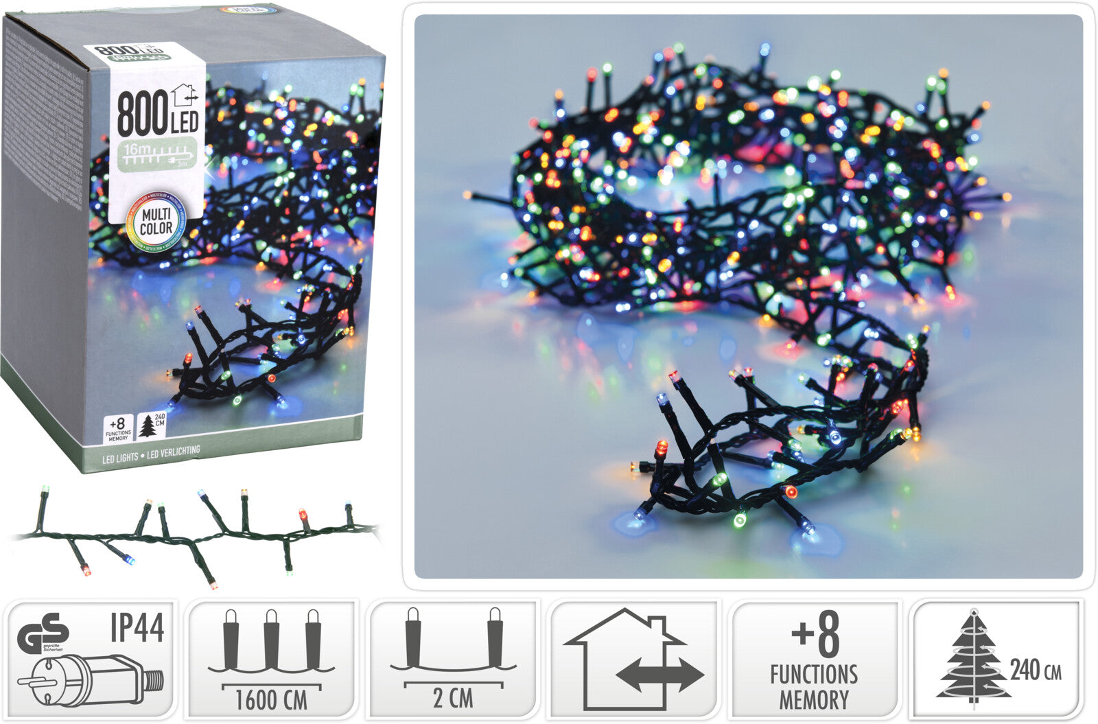 LUCI DI NATALE 800 LED MULTICOLOR 8 GIOCHI DI LUCE