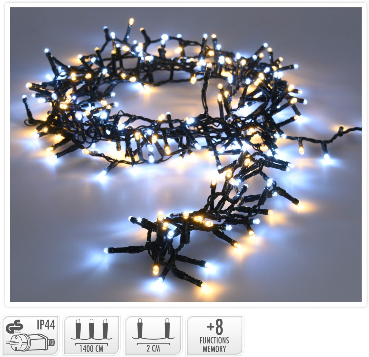 LUCI DI NATALE 400 LED BIANCO CALDO/FREDDO 8 GIOCHI DI LUCE