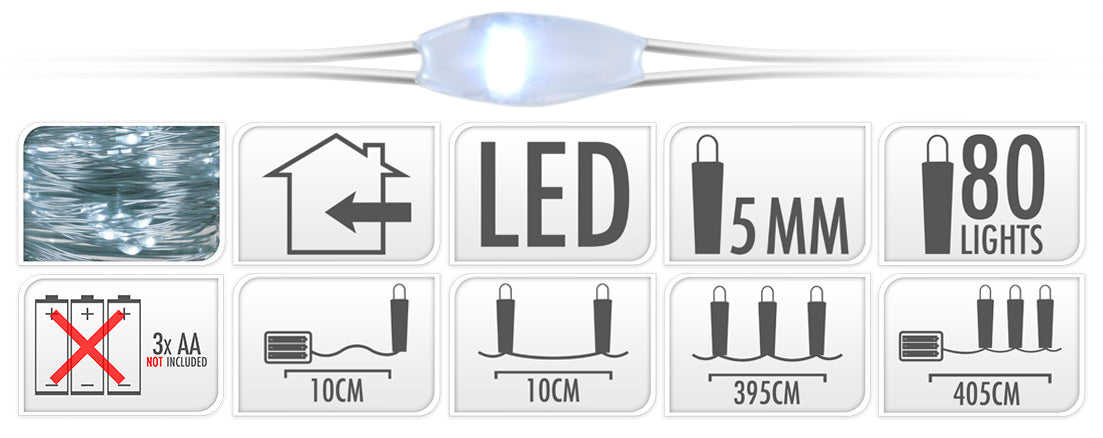 80 MICROLED LINEARI LUCI BIANCO FREDDO A BATTERIA