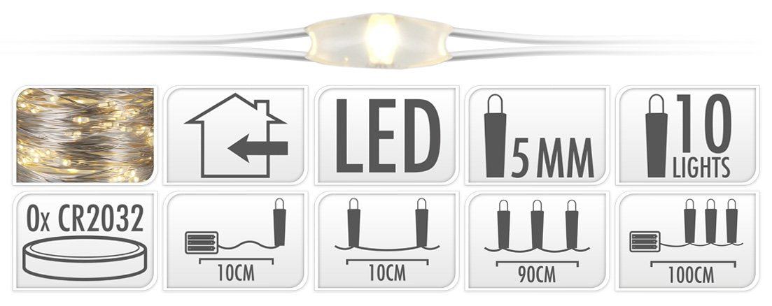 10 MICROLED LINEARI LUCI BIANCO CALDO A BATTERIA