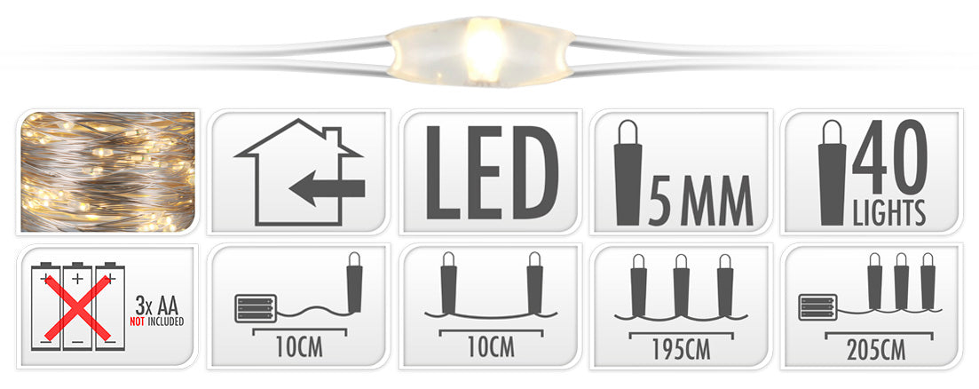 40 MICROLED COLORE BIANCO CALDO A BATTERIA