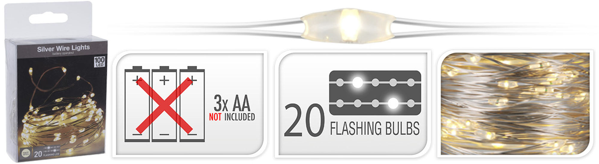 100 MICROLED LINEARI LUCI BIANCO CALDO A BATTERIA