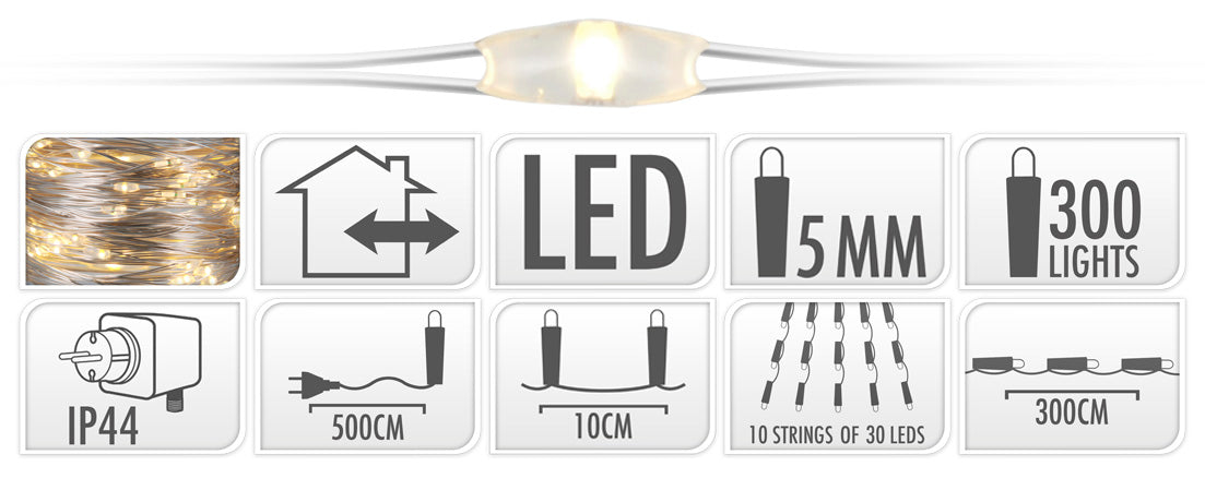 300 MICROLED BIANCO CALDO CASCATA 300CM