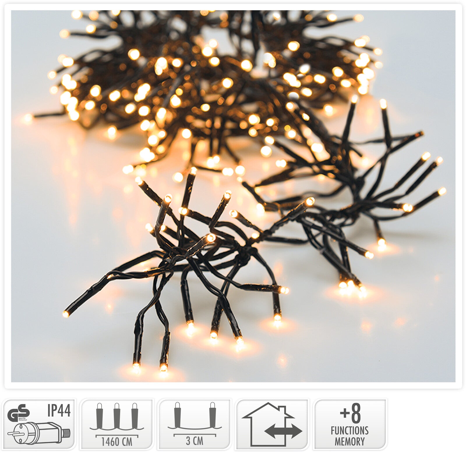 LUCI DI NATALE GHIRLANDA 2016 LED BIANCO EXTRA CALDO 8 GIOCHI DI LUCE