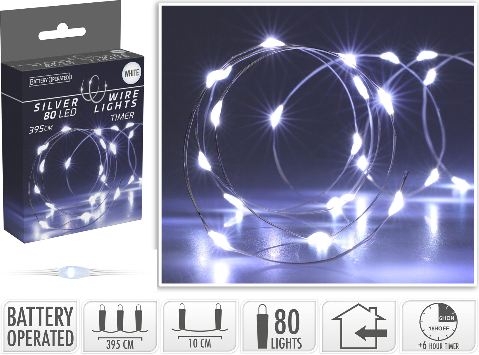 LUCI DI NATALE LED, 395CM, 80 LED, BIANCO FREDDO