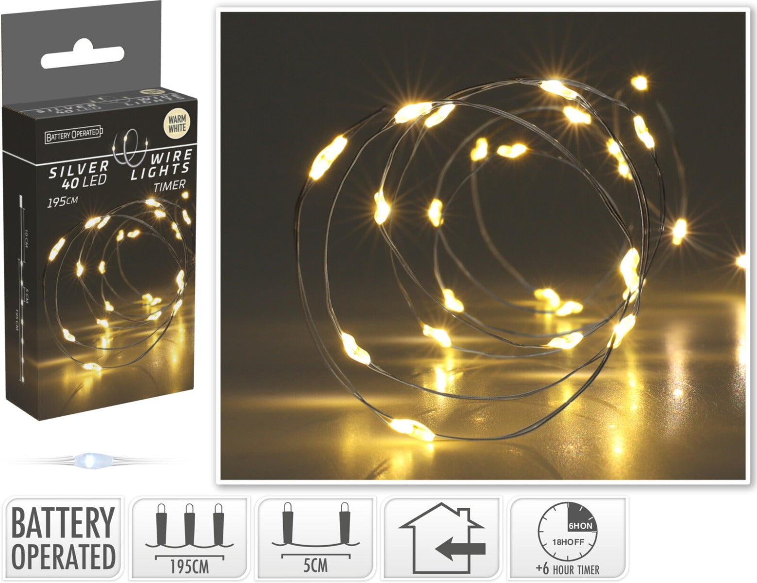 LUCI DI NATALE LED, 195CM, 40 LED, BIANCO CALDO