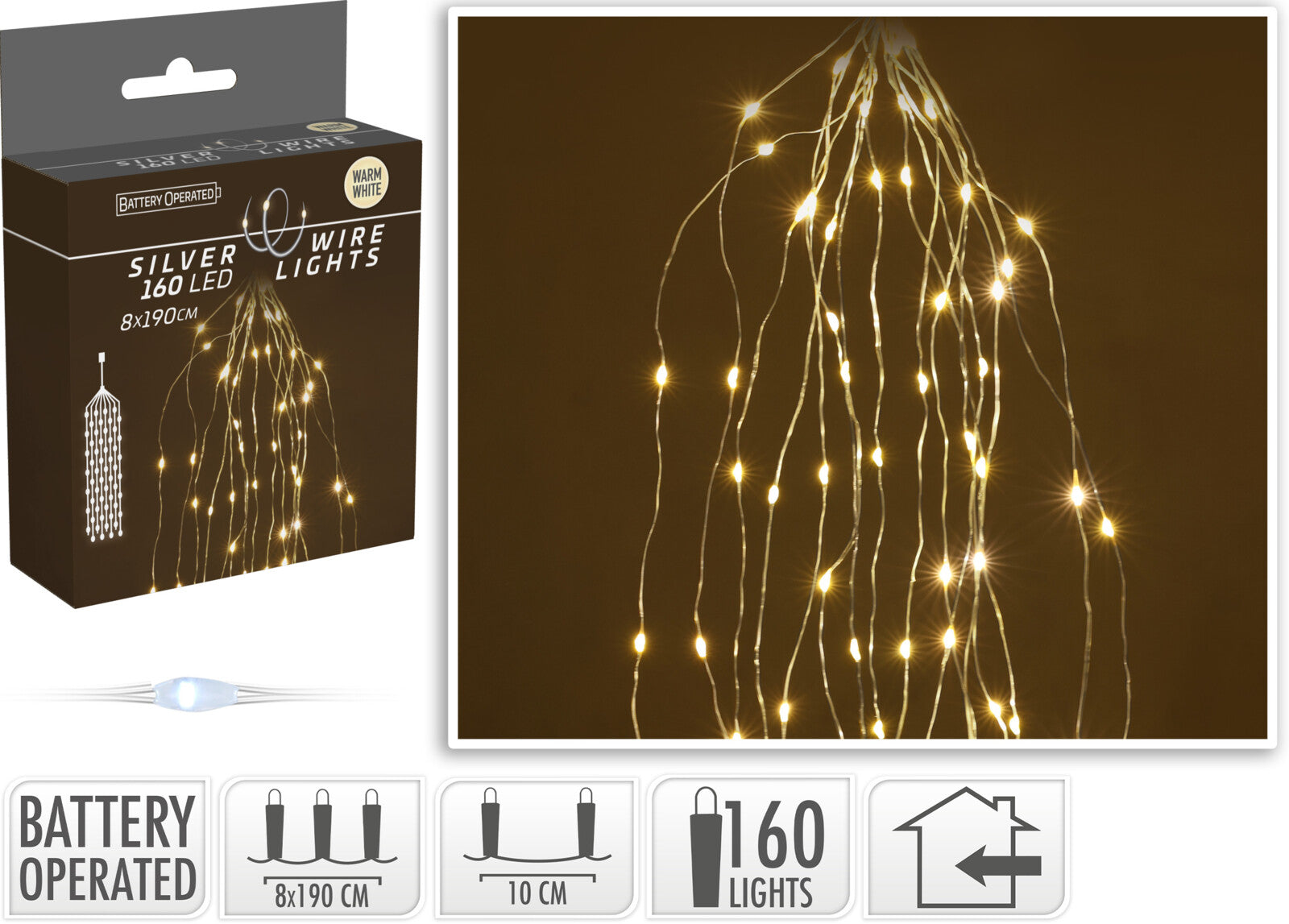 CASCATA 160 MICRO LED, 80X190CM, BIANCO CALDO