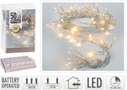 50 LED COLORATI CON TIMER A BATTERIA BIANCO CALDO