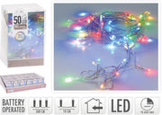 50 LED COLORATI CON TIMER A BATTERIA MULTICOLOR