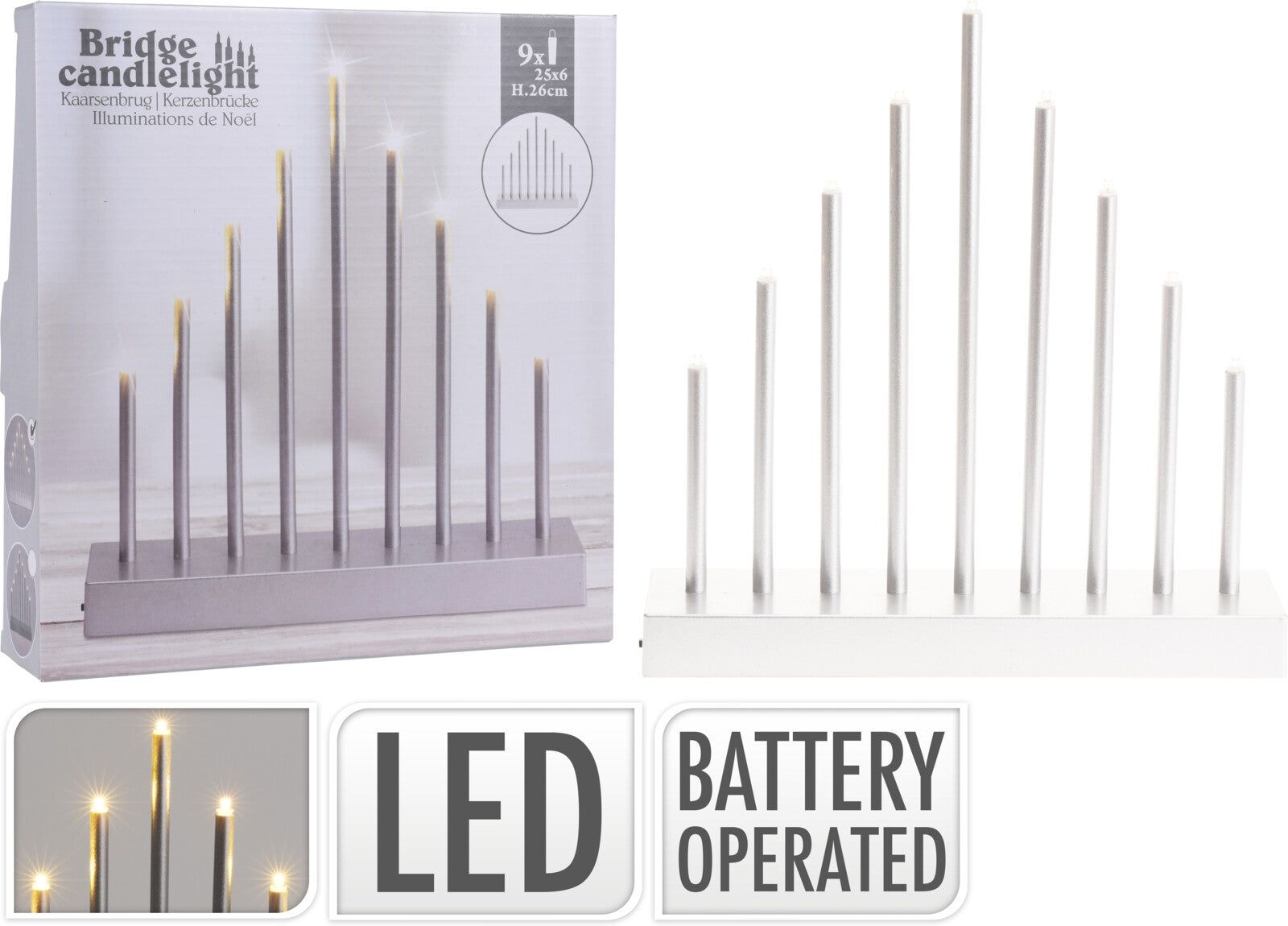 CANDELABRO CON 9 LUCI LED BIANCO CALDO H26CM BIANCO