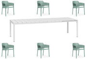 OFFERTA TAVOLO RIO ALLUNGABILE 140/210CM +6 POLTRONE NET BIANCO/TURCHESE