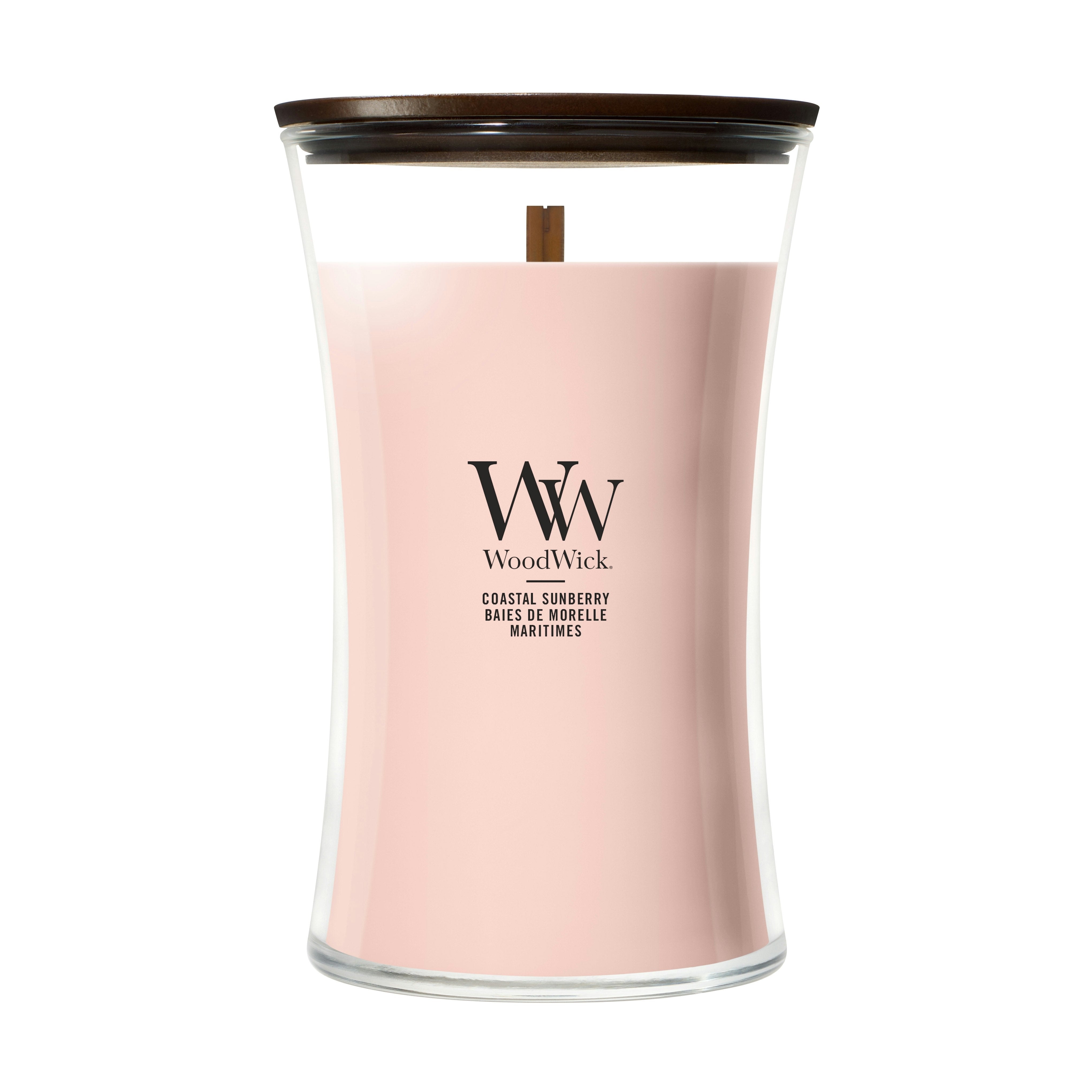 Candela a clessidra grande Coastal Sunberry 689g Rosa WoodWick