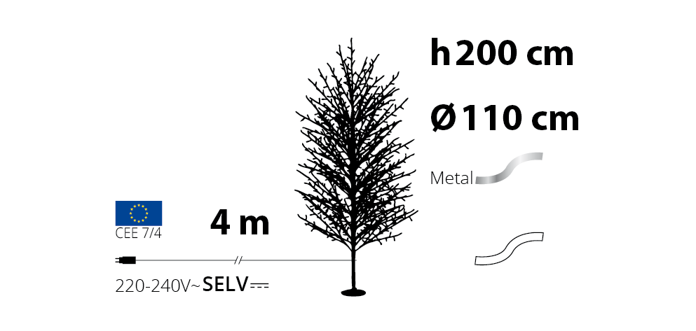 ALBERO RAMO TIGLIO BIANCO H200CM 1120 MICROLED BIANCO CALDO