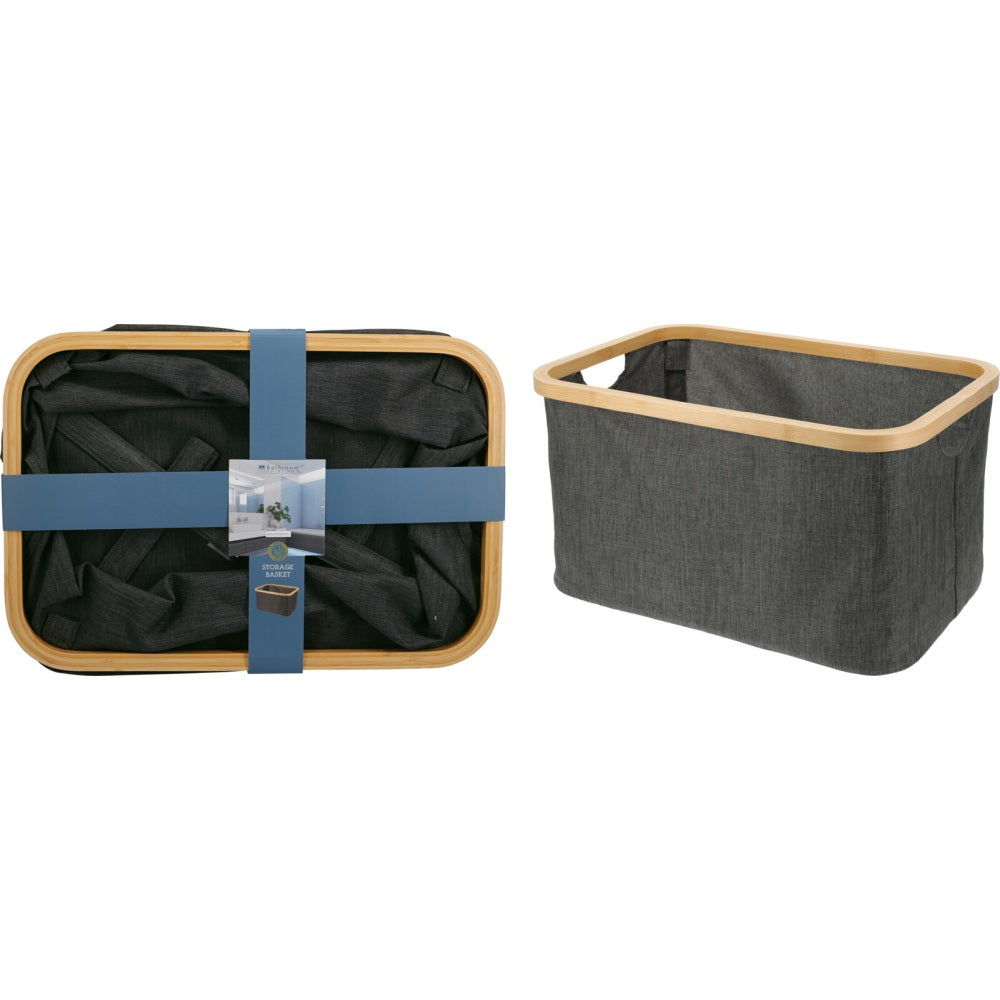 Cesto Portabiancheria Rettangolare con Bordo in Bambù 45 x 25 cm Grigio PERAGA HOME