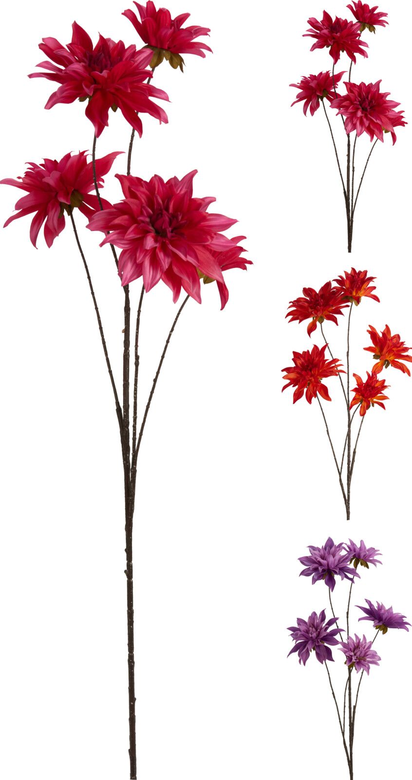 Ramo decorativo con dalie, 110 cm, modello assortito (rosso, rosa, viola)