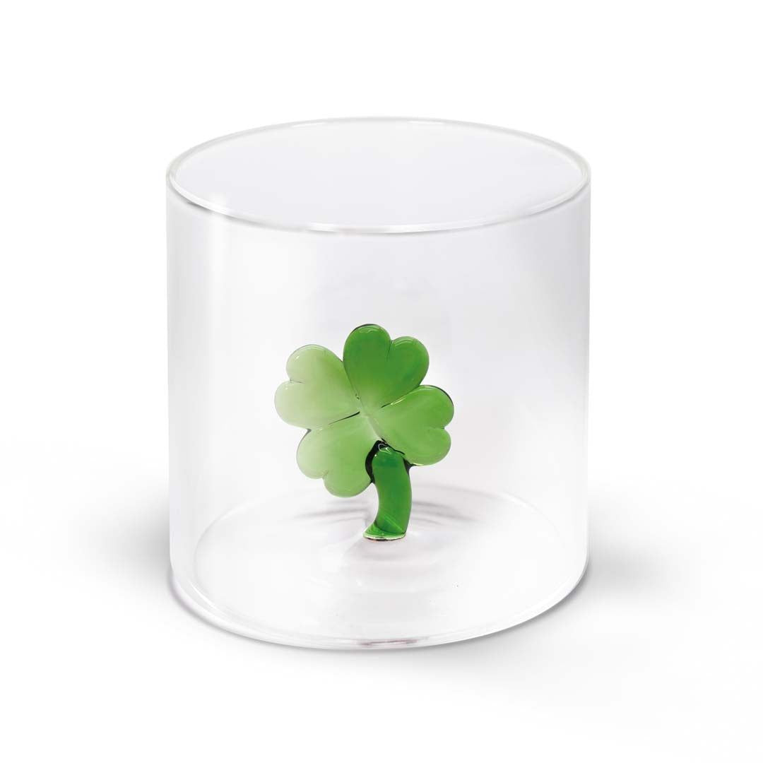 WD Lifestyle Bicchiere in Vetro Borosilicato 250 ml con Decoro Quadrifoglio