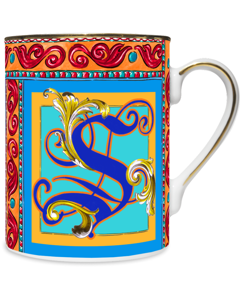 MUG IN PORCELLANA 8,5 X 10,5 CM, LETTERA S - ORTIGIA