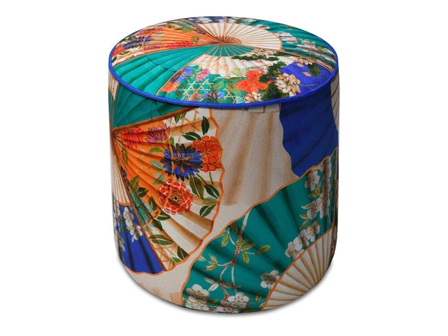 POUF IN VELLUTO BLU - VENTAGLI