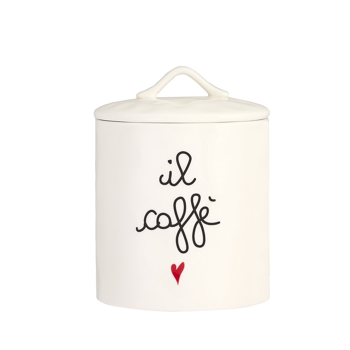Barattolo per caffè in gres D12x17cm Crema con decoro nero e rosso Simple Day