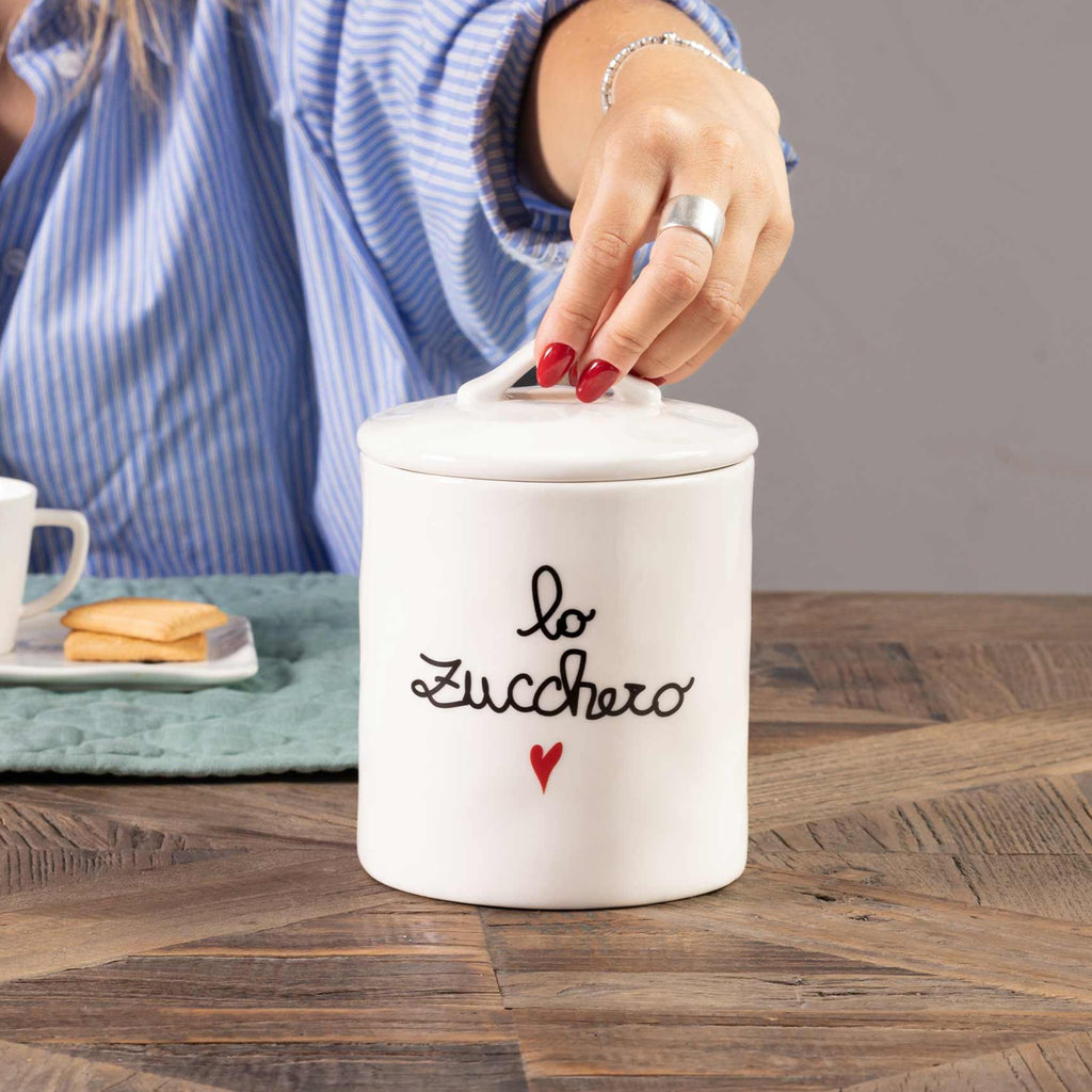 Barattolo in gres Lo Zucchero D 12 x 17 cm Bianco Nero Simple Day