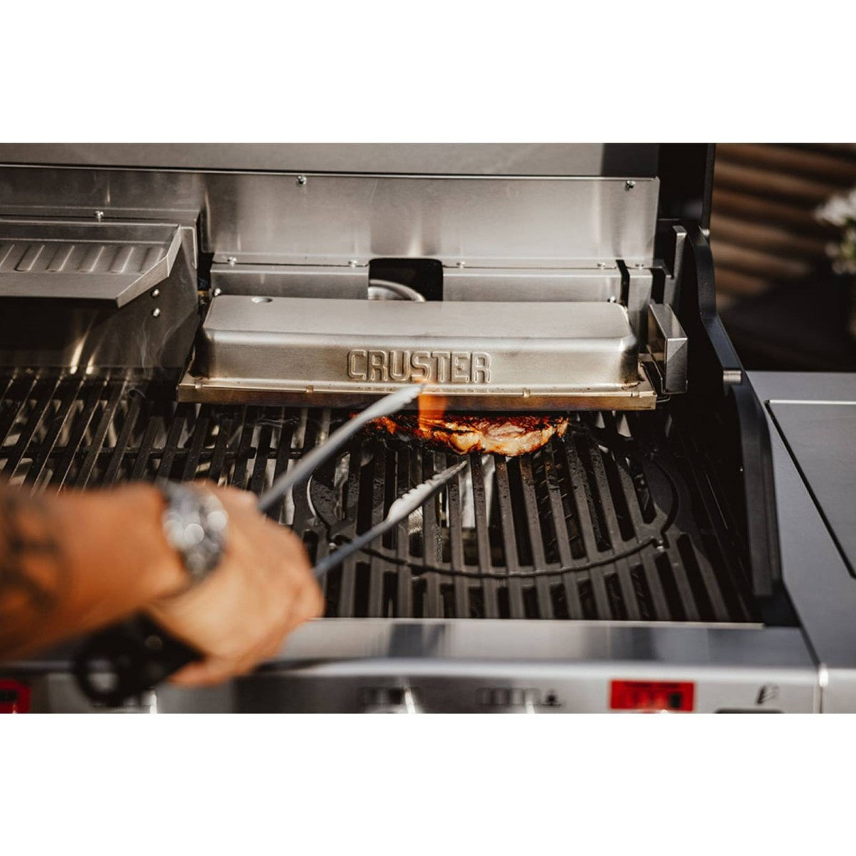Barbecue a Gas 4 Fuochi con Cruster e Fornello Laterale Nero e Acciaio ENDERS
