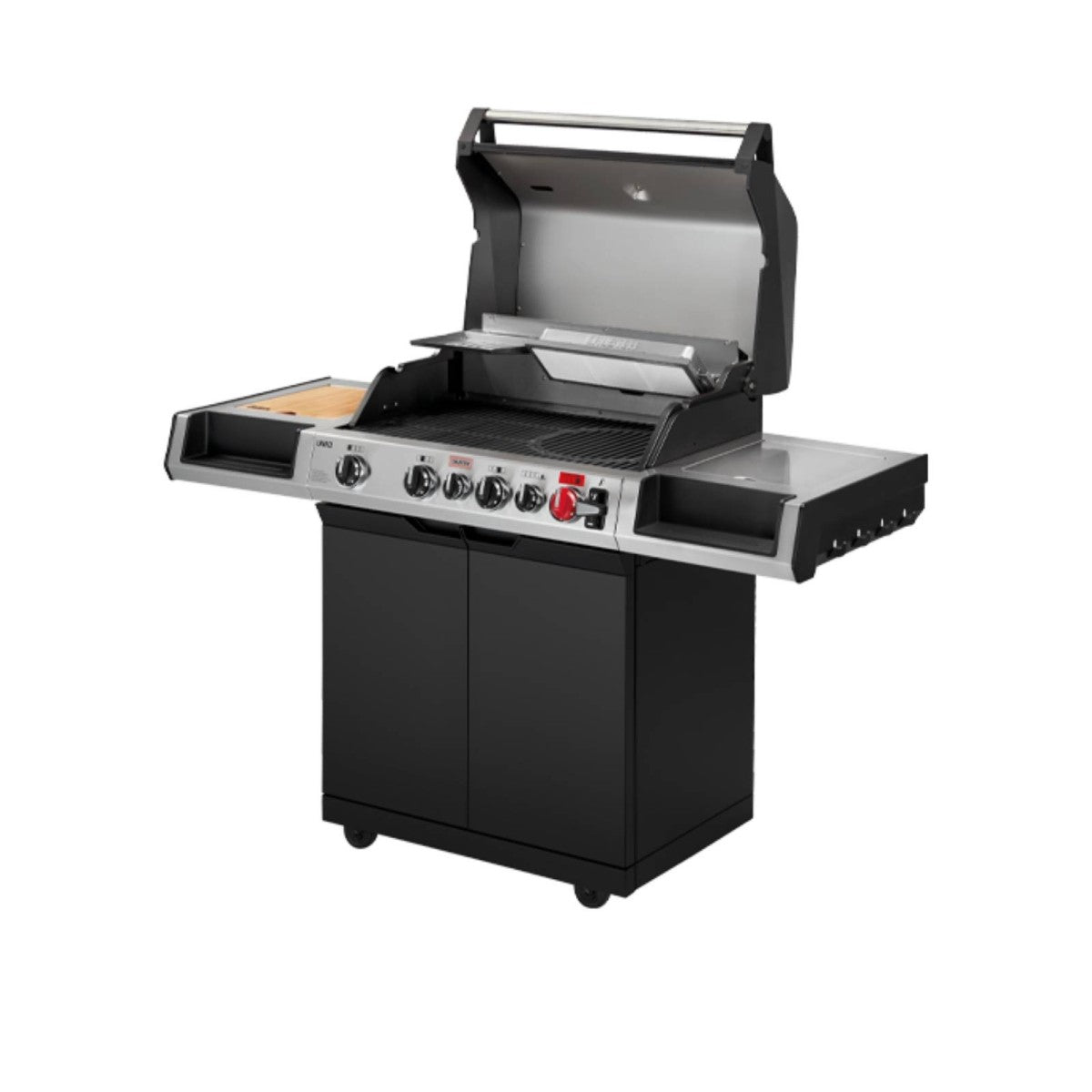 Barbecue a Gas 4 Fuochi con Cruster e Fornello Laterale Nero e Acciaio ENDERS