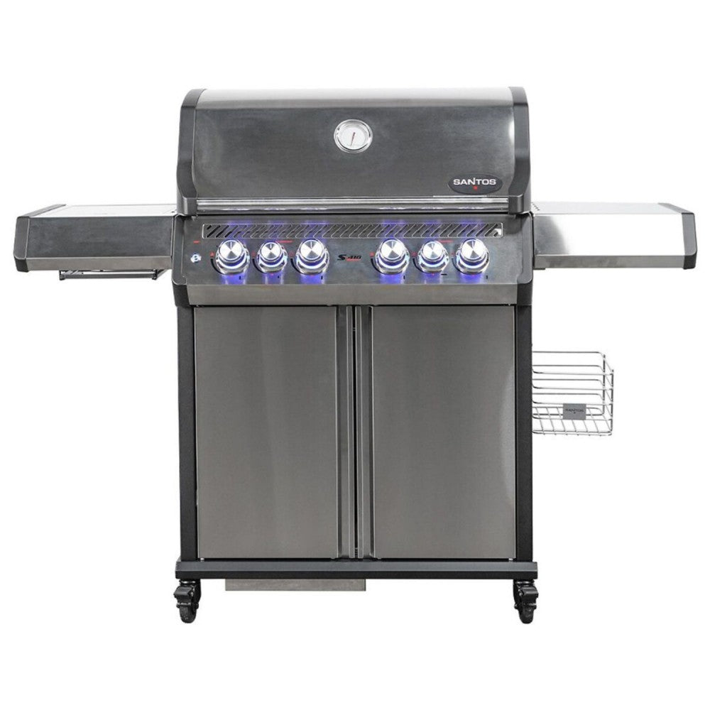 Barbecue a gas S-418 Pro Inox con girarrosto e infrarossi 153x64x119cm SANTOS