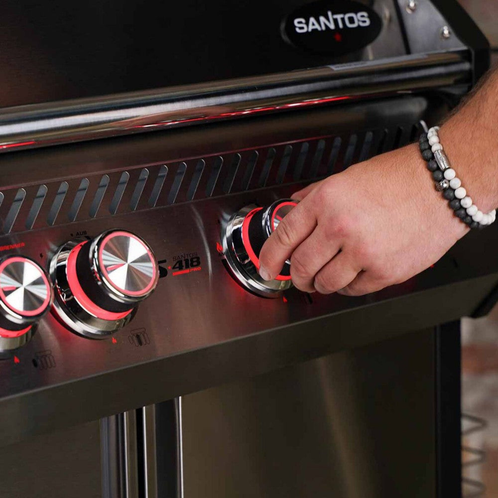 Barbecue a gas S-418 Pro Inox con girarrosto e infrarossi 153x64x119cm SANTOS
