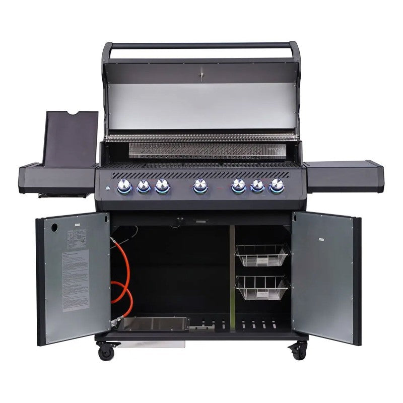 Barbecue a Gas Professionale con Carrello e Girarrosto 173x119x64 cm Nero Opaco SANTOS S-518 Pro Black Matte