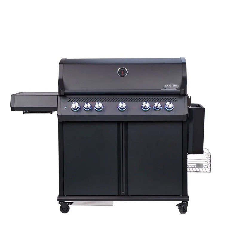 Barbecue a Gas Professionale con Carrello e Girarrosto 173x119x64 cm Nero Opaco SANTOS S-518 Pro Black Matte