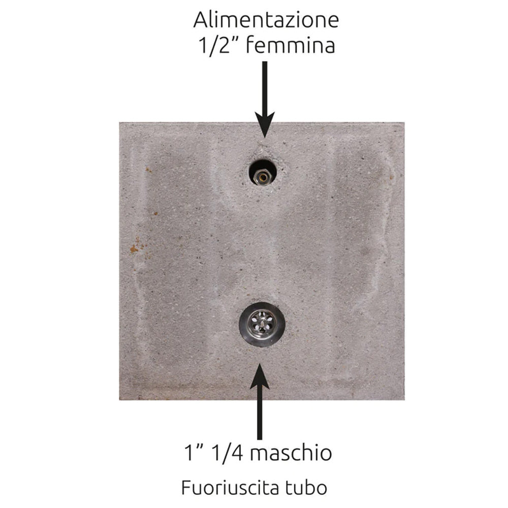 FONTANA A COLONNA DA GIARDINO CON BASE IN CEMENTO E VASCA RETTANGOLARE RUGGINE