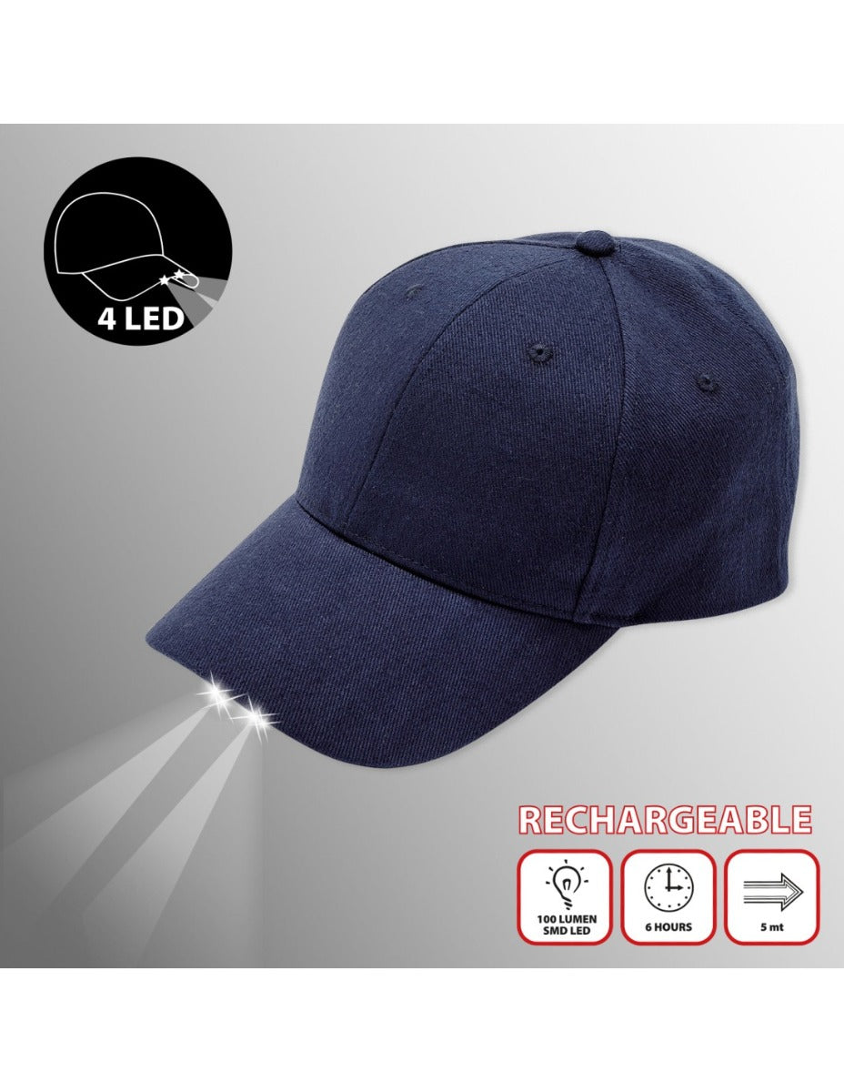 BATCAP: CAPPELLINO DA BASEBALL CON LUCE LED RICARICABILE. BLU