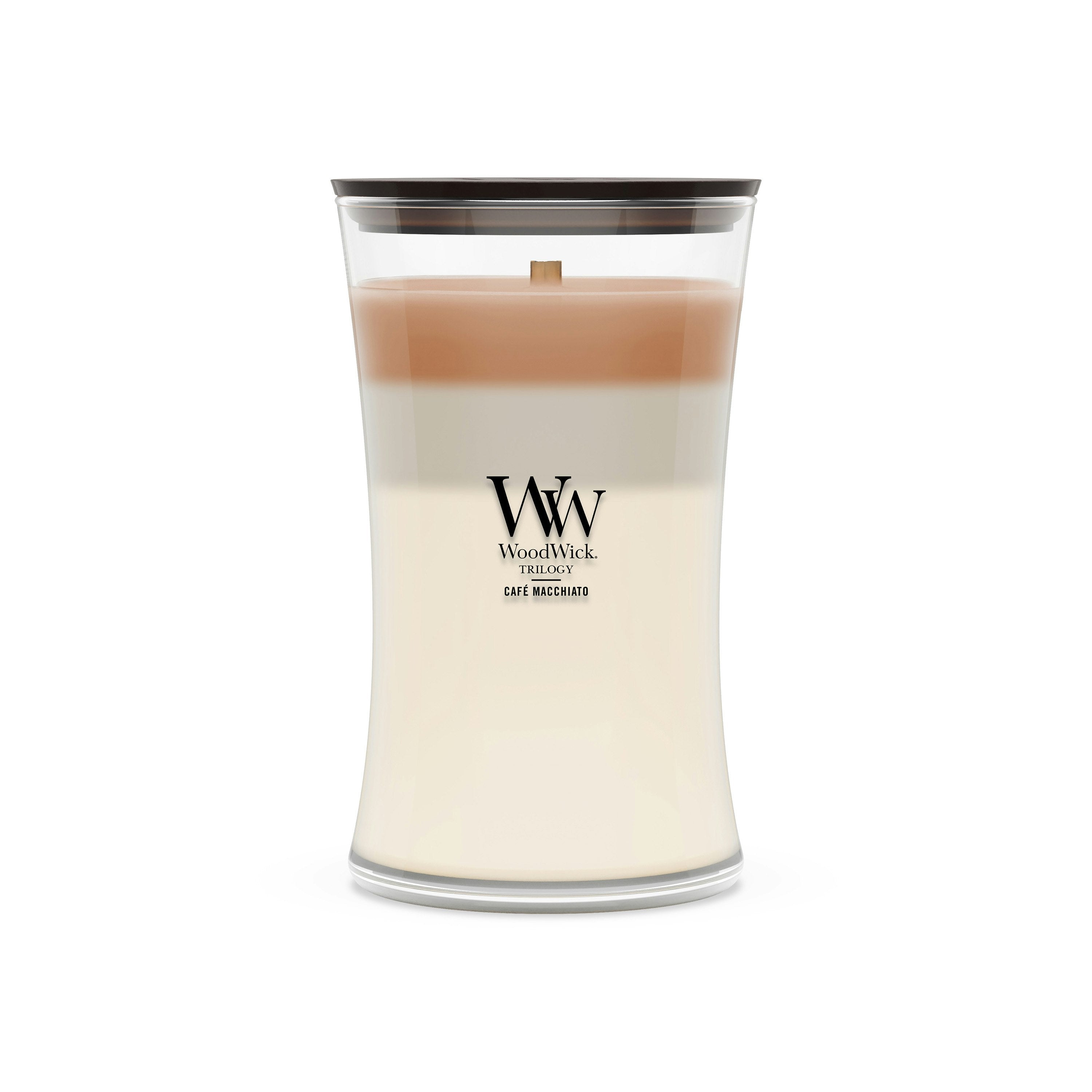Candela a clessidra grande Trilogy Café Macchiato 609g Marrone Chiaro Crema Woodwick