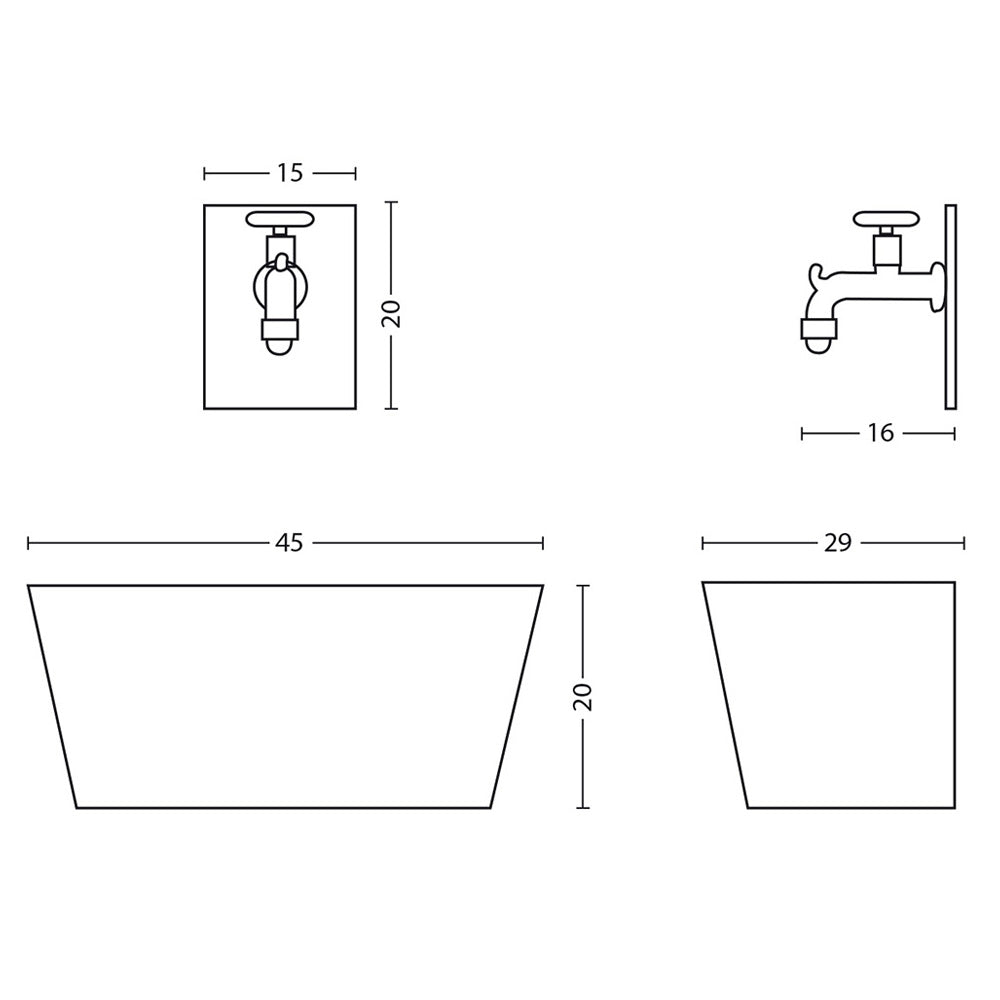 FONTANA A PARETE DA GIARDINO CON RUBINETTO E VASCA RETTANGOLARE ANTRACITE