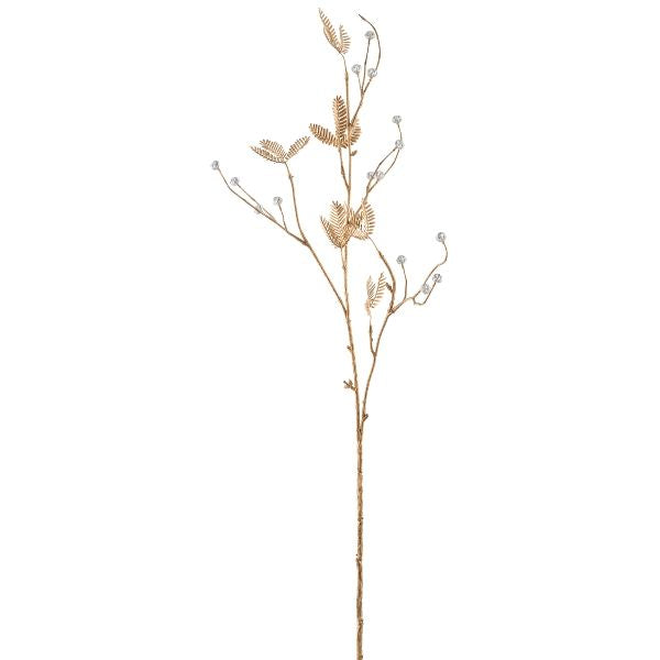 Ramo Decorativo con Foglie e Diamanti 84cm Oro