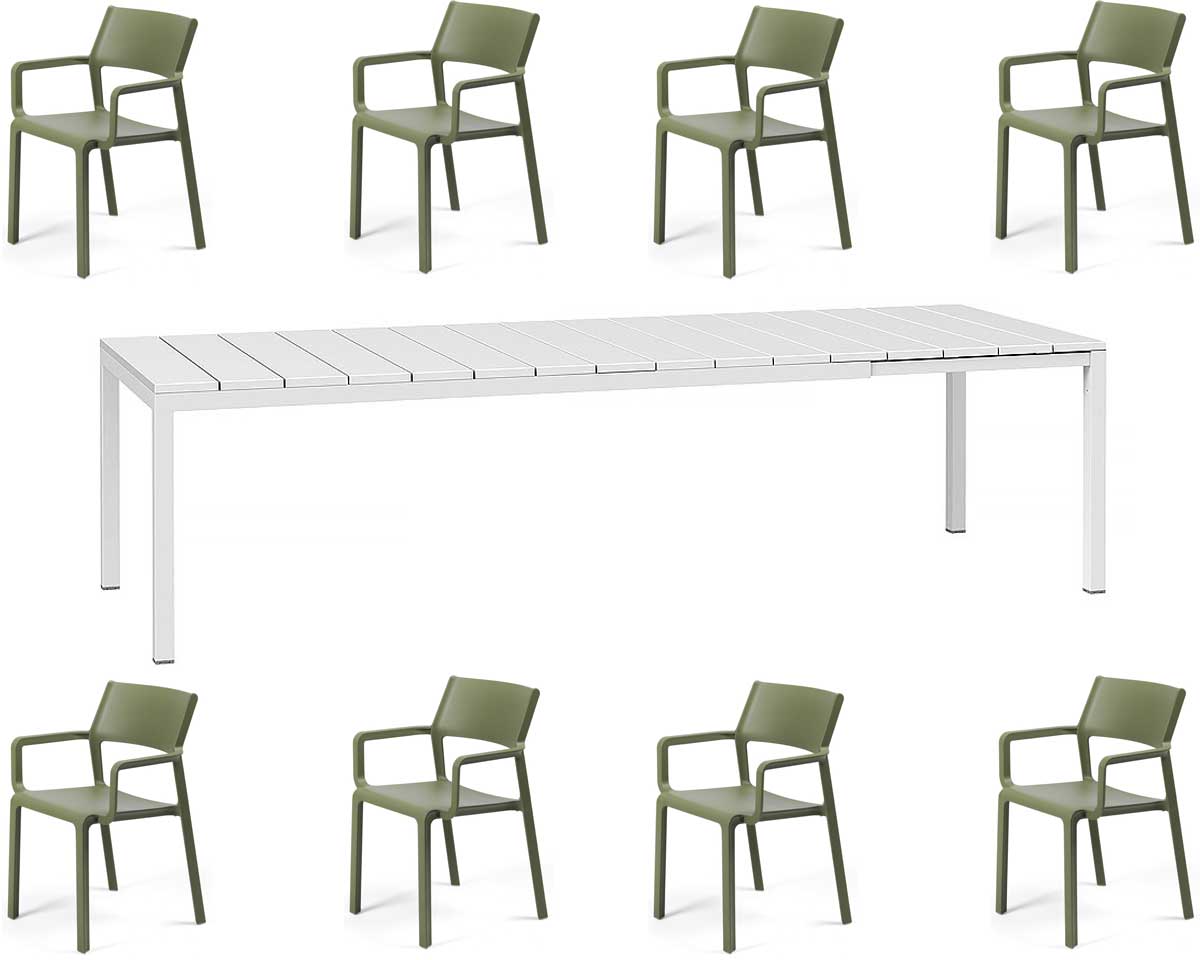 OFFERTA TAVOLO RIO 210/280 CON 8 POLTRONE TRILL BIANCO/AGAVE
