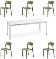 OFFERTA TAVOLO RIO 140/210 CON 6 SEDIE TRILL BISTROT BIANCO/AGAVE