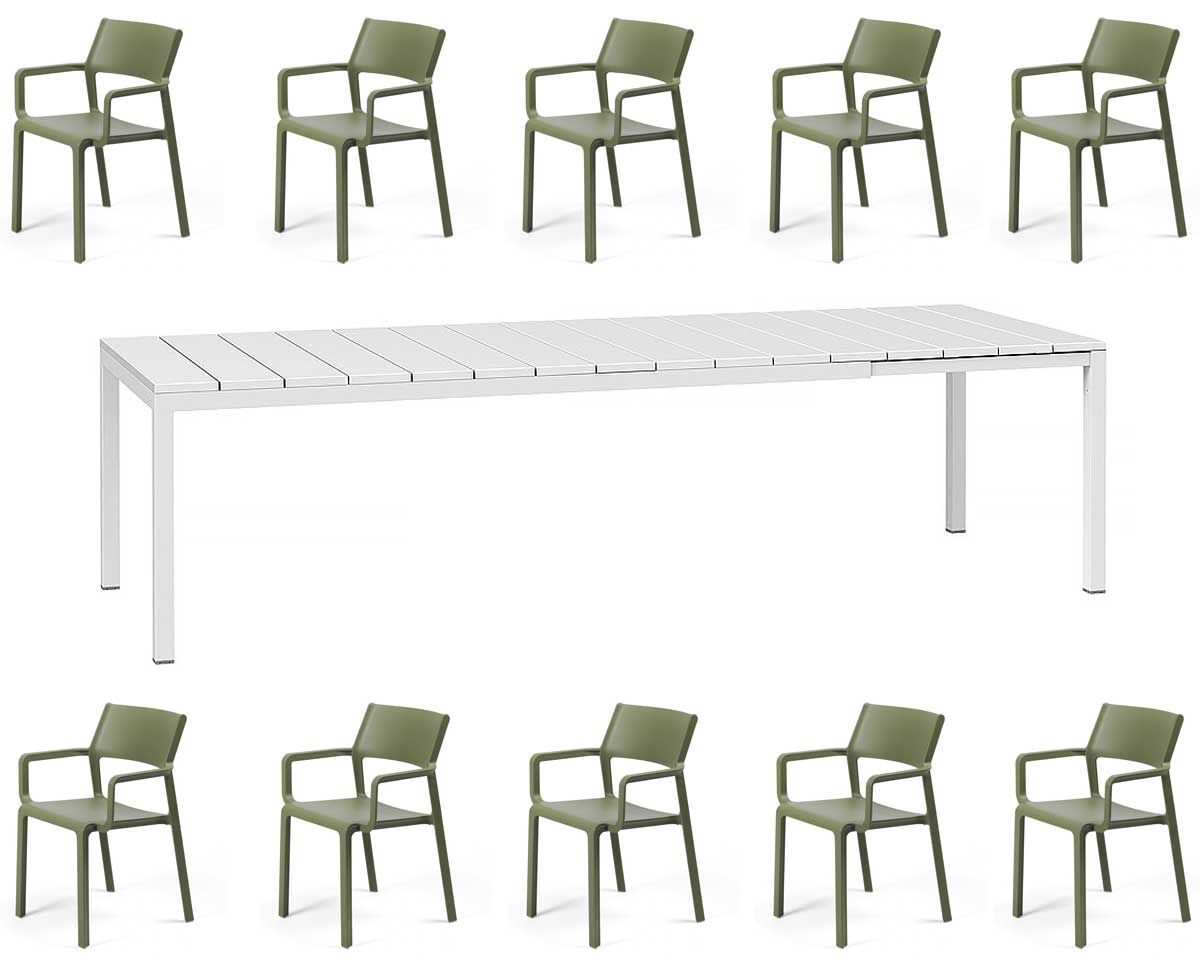 OFFERTA TAVOLO RIO 210/280 CON 10 POLTRONE TRILL BIANCO/AGAVE