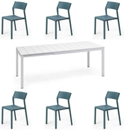 OFFERTA TAVOLO RIO 140/210 CON 6 SEDIE TRILL BISTROT BIANCO/BLU OTTANIO