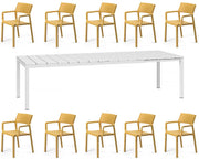 OFFERTA TAVOLO RIO 210/280 CON 10 POLTRONE TRILL BIANCO/SENAPE